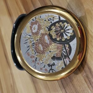 Vintage The Art Of Chokin Trinket Jewelry Box 24K Gold Wheelbarrow w/ Flowers